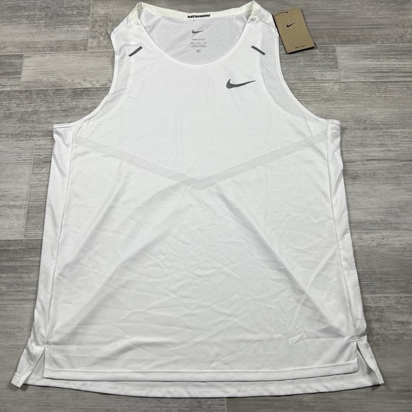 Nike DRI-FIT Running Singlet Rise 365 Tank Top Shirt White Men's Mdn CZ9179-100 - Picture 1 of 9